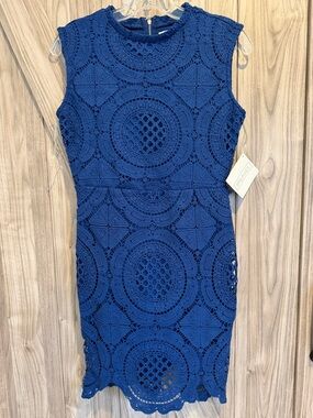 Stella Luce Royal Blue Crochet Midi Dress